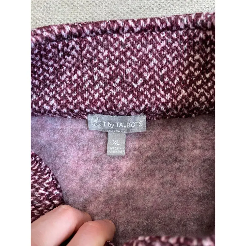 Talbots Womens Burgundy Full Zip Herringbone Fleece Jacket Size XL - Picture 5 of 9